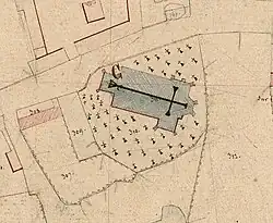 Plan de l'église entourée du cimetière. Plan cadastral de 1830.