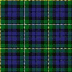 Clan Campbell of Loudoun : la bande verte chargée d'un filet bordé de noir alternativement blanc et jaune (fausse symétrie), la bande bleue chargée d'un double filet.