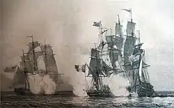 Gravure représentant un combat naval, réalisé en 1850