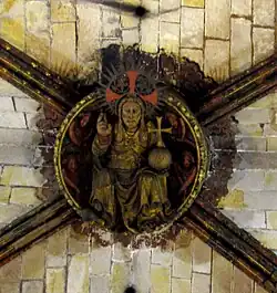 Cathédrale de Barcelone, clef de voûte représentant le Christ en Salvator Mundi.