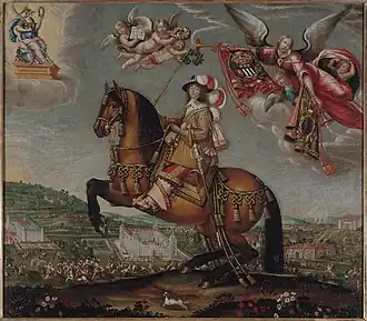 Il s'agit de l'un des rares portraits d'Alberte-Barbe d'Enécourt. Visible au musée Carnavalet, une autre version de ce tableau se trouve au musée des Beaux-arts de Nancy (54000). Le peintre Claude Deruet (1588, Nancy - 1660, Nancy) a représenté Mme de Saint-Baslemont dans un imposant portrait équestre utilisant un format et une posture d’ordinaire réservés aux portraits d’hommes de pouvoir. Il s’agit là d’un traitement exceptionnel pour une femme au XVIIe siècle dont seule la reine Christine de Suède a pu bénéficier dans un portrait réalisé par Sébastien Bourdon en 1653.