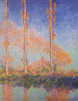 Les Peupliers, trois arbres roses, automne.