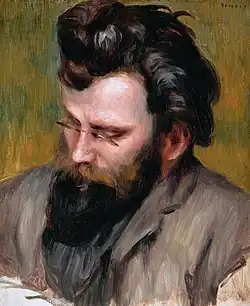 Peinture d'une tête d'homme brun et barbu, vue de trois quarts gauche.