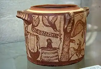 Pyxide en argile, scène de cérémonie funéraire minoenne, -1300/-1250