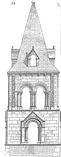 Dessin du clocher par Viollet-le-Duc dans son dictionnaire.