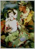 Clown séducteur et fille au linge blanc, 1942, huile sur carton, 22,5&nbsp;×&nbsp;17,8&nbsp;cm, coll. priv.