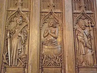 Sainte Catherine, saint Jean l'évangéliste et saint Louis d'Anjou.