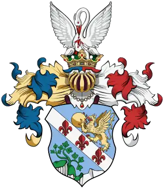 Blason de la famille rozsnyóbányai Ujházy (et la ville de Rozsnyóbánya) de 1609.