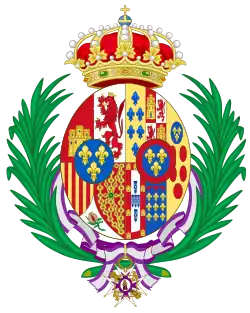 Armoiries de la «&nbsp;comtesse de Barcelone&nbsp;», en tant qu'épouse du prétendant au trône d’Espagne (1941-1977)[Information&nbsp;douteuse].