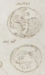 Deux dessins circulaires avec des formes esquissées et hachurées.