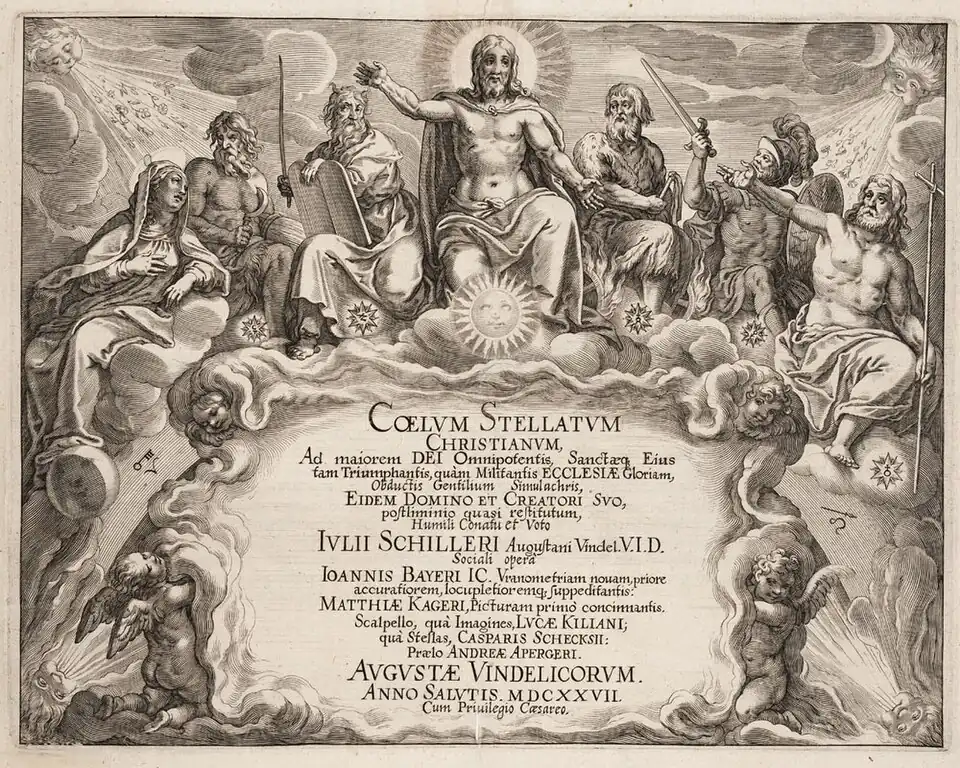 Dans le frontispice, le Christ représente le soleil, reprenant ainsi la tradition de Noël, qui fait coïncider la naissance de Jésus avec le solstice d'hiver, les jours s'allongeant et prenant le pas sur la nuit comme le Christ vainc les ténèbres.