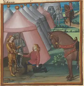 Désir rend hommage à Honneur (f. 34v).