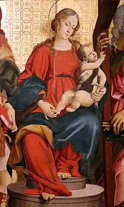 Madone à l’Enfant en trône avec Saints, 1514, Musée diocésain d’Ascoli Piceno (détail)