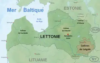 Carte de localisation des collines de Latgale en Lettonie.