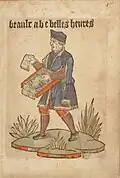 Colporteur de livres, «Anciens cris de Paris», XVIe&nbsp;siècle — «beaulx abc» (abécédaires) et «belles heures» (livres de prières).