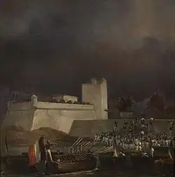 Deux colonnes françaises escaladent sans encombre les murailles non gardées et investissent la ville qui dort encore.