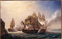 Combat du vaisseau français le Romulus contre trois vaisseaux anglais à l'entrée de la rade de Toulon (13 février 1814)