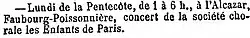 Texte noir et blanc annonçant un concert.