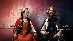 Aliénor et Louis VII (Armelle Deutsch et Samuel Debure). Image extraite de l'épisode "Aliénor et Conséquences"