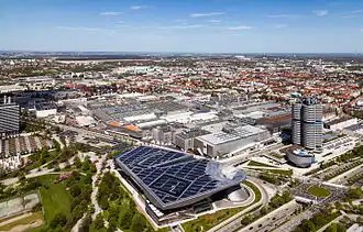 Site industriel BMW historique, fondé par Gustav Otto en 1911.