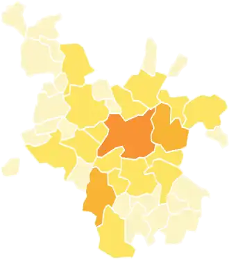 Répartition des sièges de conseillers métropolitains par commune de Rennes métropole.