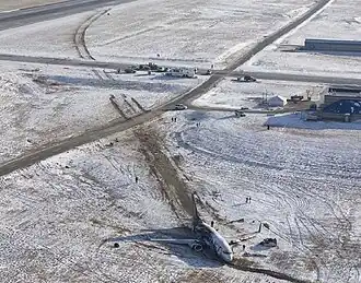 Vue aérienne de l'épave du vol 1404, après l'accident.