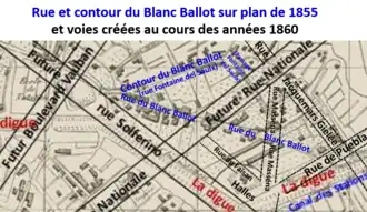 Contour du Blanc Ballot en 1855 avec les voies actuelles
