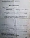 Acte d'engagement dans les Forces françaises libres (Musée de la Résistance en Bretagne).