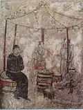 Peinture murale d'une tombe Khitane de la bannière d'Aohan, Mongolie-Intérieure, représentant des cuisiniers.