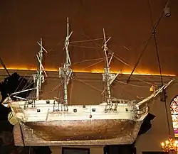 Corvette du XVIIIe&nbsp;siècle, ex-brick américain construit en 1776. Maquette ex-voto de l'église des Capucins d'Ostende, Belgique