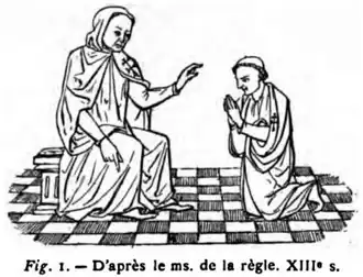 Costume de l'ordre au XIIIe&nbsp;siècle ; manuscrit de la Règle.