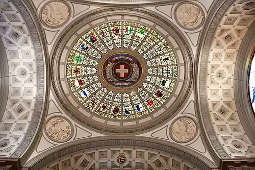 La coupole du Palais fédéral représentent les 22 cantons, dont les anciens cantons d'Appenzell, Bâle et Unterwald (tous trois composés de deux demi-cantons), accompagnée de la tuile représentant le Jura dont la création est postérieure.