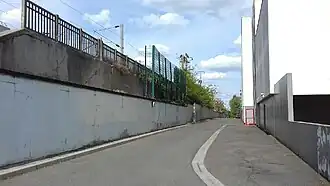 Vue longitudinale contre le stade.