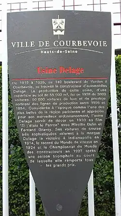 Panneau historique de l'usine Delage.