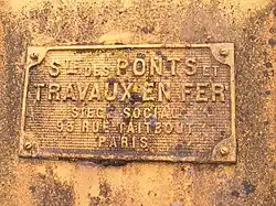 Plaque d'identité de l'entrepreneur du pont de fer.