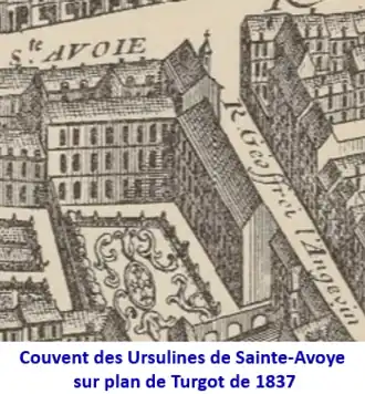Couvent Sainte-Avoye sur plan de Turgot de 1737.