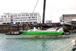 Thomas Coville, accueilli le 26 décembre 2016 après son record autour du monde en solitaire.