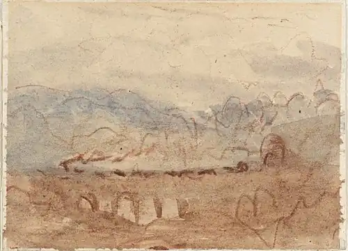 Train sur un viaduc par David Cox
