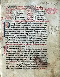 Page du XIIIe siècle comportant deux lettrines. Incipit de la Crónica najerense.