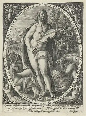 Crispin de Passe l'Ancien, Orpheus, estampe tirée d'une série de 4. Rijksmuseum.