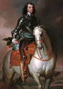 Détail d'un portrait équestre de Cromwell tenant un téléscope attribué à Jan Wyck.