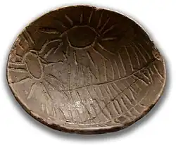 Poterie incisée&nbsp;(es) avec soliformes de l'établissement de Los Millares à Almería.