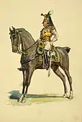 Un soldat à cheval, portant une cuirasse.