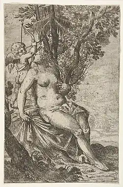 Cupidon et Vénus, estampe tirée de la série Scherzi d'amore (1617).