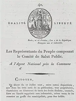 Décret de Robespierre sur les titres féodaux à brûler