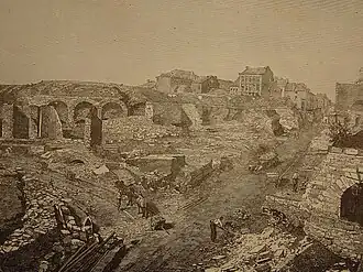 Démolition des fortifications de Charleroi, gravure de l'Illustration européenne, 1872.