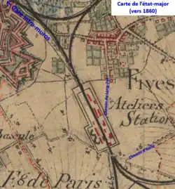 Carte de l'État-major de 1824 avec ajout des installations ferroviaires en 1865