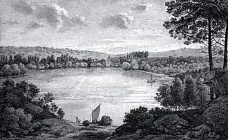 L'étang du Désert ; vue depuis le sud-ouest, de la cabane du philosophe.