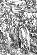 La Prostituée de Babylone, figure 13 de l'Apocalypse de Dürer, 1496-1498.