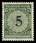 Timbre émis le 1er décembre 1923, valeur faciale en Rentenpfennig (1 Rentenpfennig = 10 milliards de Marks)